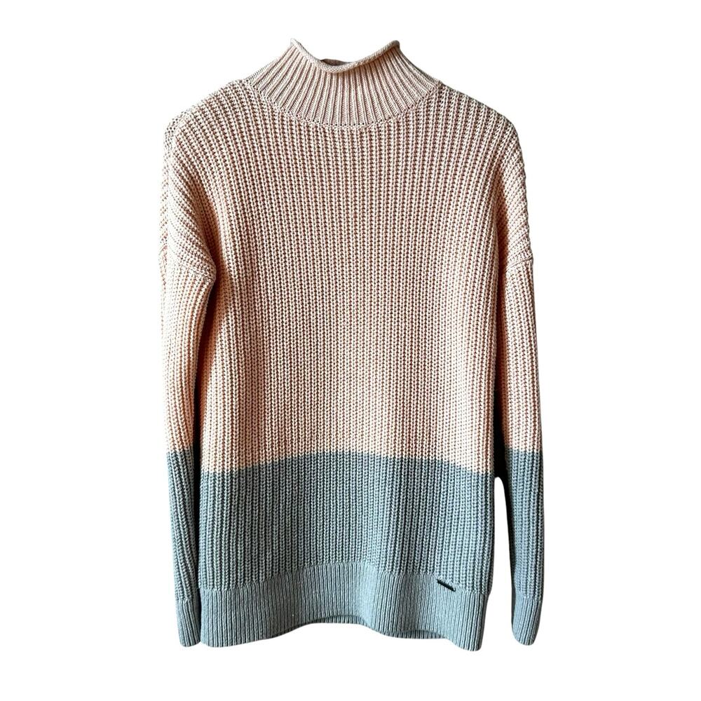 Abercrombie & Fitch Chunky Knit Colorblock Mock Neck Sweater Pink Blue Sz Small